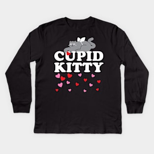 Cupid Kitty Cat Valentine Angel Wing Funny Kids Long Sleeve T-Shirt